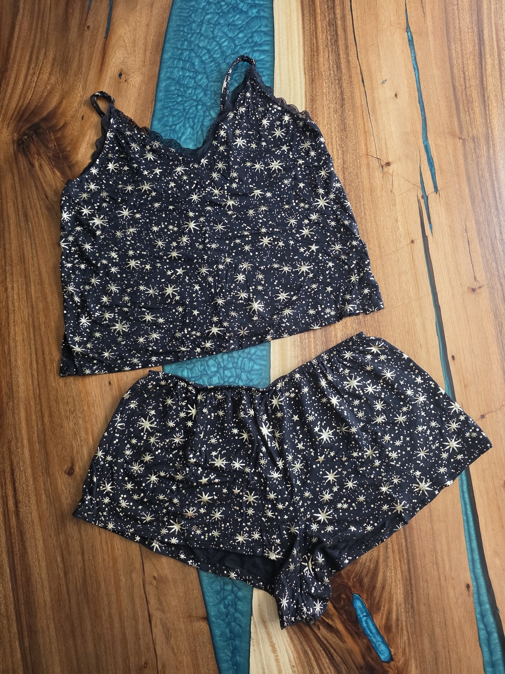 Victoria's Secret Black And Gold Starburst Cami and Shorts Set, NWOT